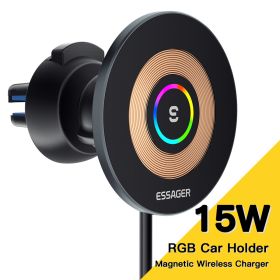 Essager 15W QI Car Wireless Charger Phone Holder Mount For iPhone 14 13 12 Pro Max Wireless Fast Charging Phone Holder Charger (Color: Black Type A)